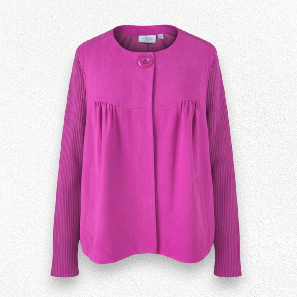 Y2K Magenta Pink Studio Works Woman Fuchsia Suede Knit Sleeve Jacket Size 16W